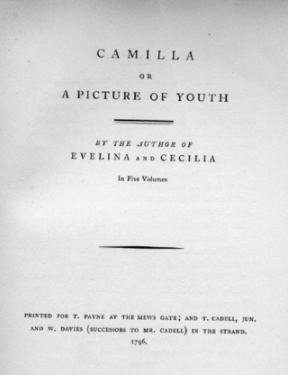 Frontespizio di Camilla di Frances Burney, una delle letture preferite Jane Austen
